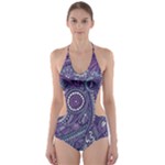 Purple Hippie Flowers Pattern, zz0102, Cut-Out One Piece Swimsuit