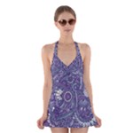 Purple Hippie Flowers Pattern, zz0102, Halter Swimsuit Dress