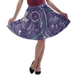 Purple Hippie Flowers Pattern, zz0102, A-line Skater Skirt