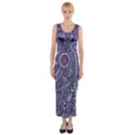 Purple Hippie Flowers Pattern, zz0102, Fitted Maxi Dress