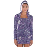 Purple Hippie Flowers Pattern, zz0102, Women s Long Sleeve Hooded T-shirt