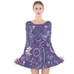 Purple Hippie Flowers Pattern, zz0102, Long Sleeve Velvet Skater Dress