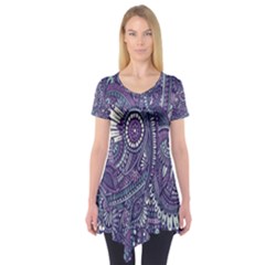 Purple Hippie Flowers Pattern, Zz0102, Short Sleeve Tunic  by Zandiepants