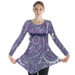 Purple Hippie Flowers Pattern, zz0102, Long Sleeve Tunic 