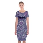 Purple Hippie Flowers Pattern, zz0102, Classic Short Sleeve Midi Dress