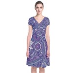 Purple Hippie Flowers Pattern, zz0102, Short Sleeve Front Wrap Dress