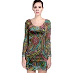 Colorful Hippie Flowers Pattern, zz0103 Long Sleeve Bodycon Dress