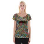 Colorful Hippie Flowers Pattern, zz0103 Women s Cap Sleeve Top