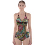 Colorful Hippie Flowers Pattern, zz0103 Cut-Out One Piece Swimsuit