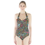 Colorful Hippie Flowers Pattern, zz0103 Halter Swimsuit