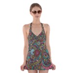 Colorful Hippie Flowers Pattern, zz0103 Halter Swimsuit Dress