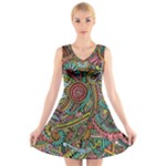 Colorful Hippie Flowers Pattern, zz0103 V-Neck Sleeveless Skater Dress