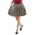 Colorful Hippie Flowers Pattern, zz0103 A-Line Pocket Skirt