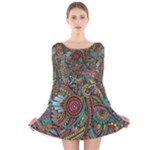 Colorful Hippie Flowers Pattern, zz0103 Long Sleeve Velvet Skater Dress