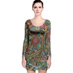 Colorful Hippie Flowers Pattern, zz0103 Long Sleeve Velvet Bodycon Dress