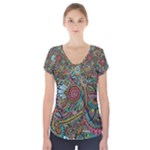 Colorful Hippie Flowers Pattern, zz0103 Short Sleeve Front Detail Top