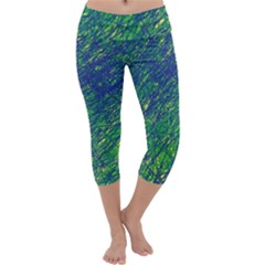Green Pattern Capri Yoga Leggings by Valentinaart