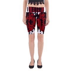 Red, Black And White Decorative Abstraction Yoga Cropped Leggings by Valentinaart