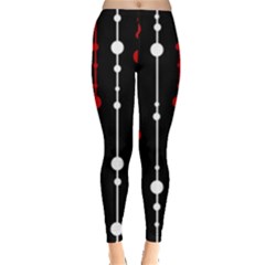 Red Black And White Pattern Leggings  by Valentinaart