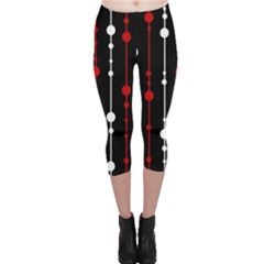 Red Black And White Pattern Capri Leggings  by Valentinaart