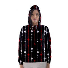 Red Black And White Pattern Hooded Wind Breaker (women) by Valentinaart