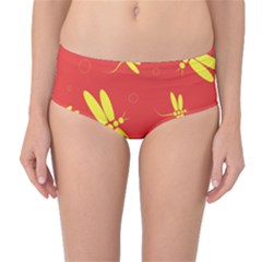 Red And Yellow Dragonflies Pattern Mid-waist Bikini Bottoms by Valentinaart