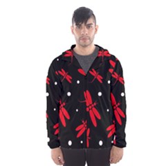 Red, Black And White Dragonflies Hooded Wind Breaker (men) by Valentinaart