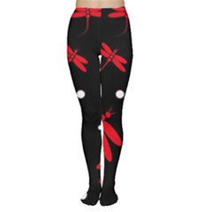 Red, Black And White Dragonflies Women s Tights by Valentinaart