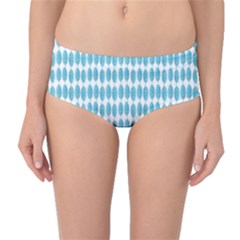 Blue Watercolour Leaf Pattern Mid-waist Bikini Bottoms by TanyaDraws