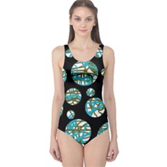 Decorative Blue Abstract Design One Piece Swimsuit by Valentinaart