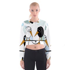 Black And White Birds Women s Cropped Sweatshirt by Valentinaart