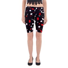 Red, Black And White Pattern Yoga Cropped Leggings by Valentinaart