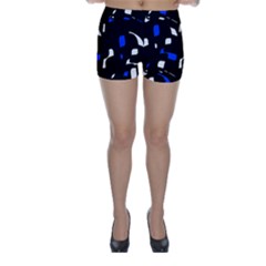Blue, Black And White  Pattern Skinny Shorts by Valentinaart