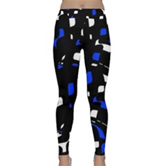 Blue, Black And White  Pattern Yoga Leggings  by Valentinaart