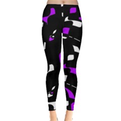 Purple, Black And White Pattern Leggings  by Valentinaart