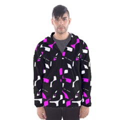 Magenta, Black And White Pattern Hooded Wind Breaker (men) by Valentinaart