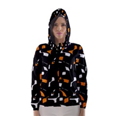 Orange, Black And White Pattern Hooded Wind Breaker (women) by Valentinaart