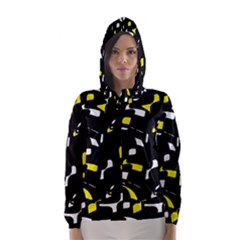 Yellow, Black And White Pattern Hooded Wind Breaker (women) by Valentinaart