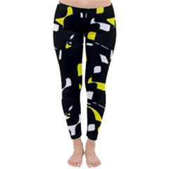 Yellow, Black And White Pattern Winter Leggings  by Valentinaart
