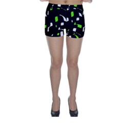 Green, Black And White Pattern Skinny Shorts by Valentinaart