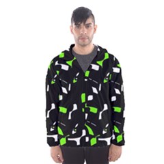 Green, Black And White Pattern Hooded Wind Breaker (men) by Valentinaart