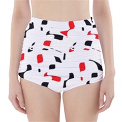 White, Red And Black Pattern High-waisted Bikini Bottoms by Valentinaart