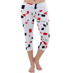 White, Red And Black Pattern Capri Yoga Leggings by Valentinaart