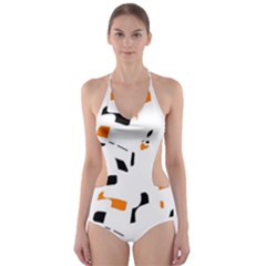 Orange, White And Black Pattern Cut-out One Piece Swimsuit by Valentinaart