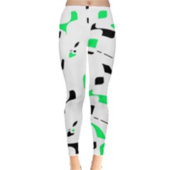 Green, Black And White Pattern Leggings  by Valentinaart