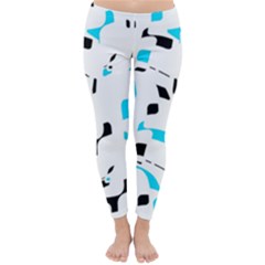 Blue, Black And White Pattern Winter Leggings  by Valentinaart