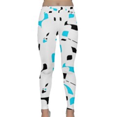 Blue, Black And White Pattern Yoga Leggings  by Valentinaart