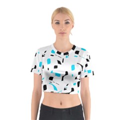 Blue, Black And White Pattern Cotton Crop Top by Valentinaart