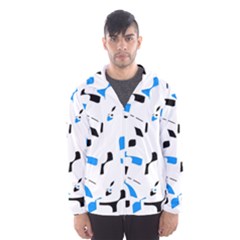 Blue, Black And White Pattern Hooded Wind Breaker (men) by Valentinaart