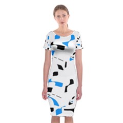 Blue, Black And White Pattern Classic Short Sleeve Midi Dress by Valentinaart